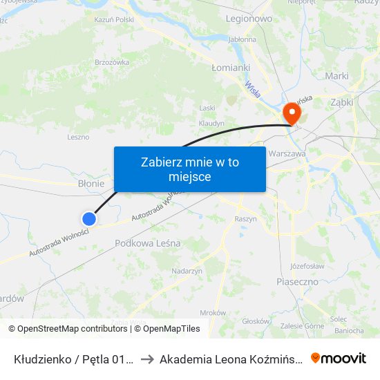 Kłudzienko / Pętla 01 (Nż) to Akademia Leona Koźmińskiego map