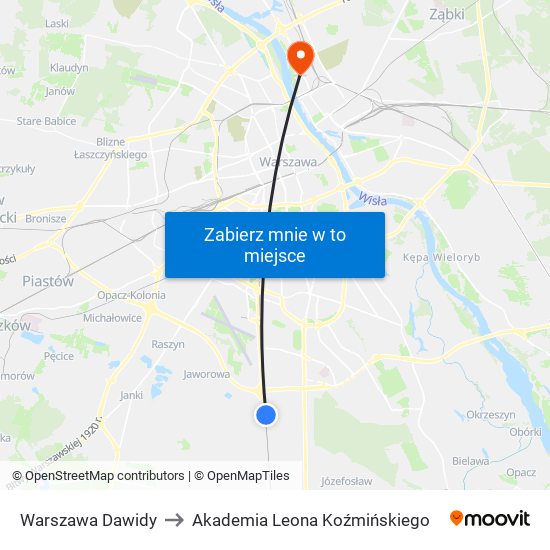 Warszawa Dawidy to Akademia Leona Koźmińskiego map