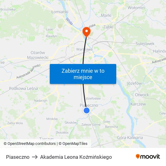 Piaseczno to Akademia Leona Koźmińskiego map