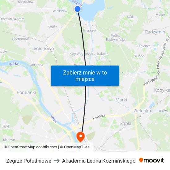 Zegrze Południowe to Akademia Leona Koźmińskiego map