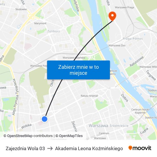 Zajezdnia Wola to Akademia Leona Koźmińskiego map