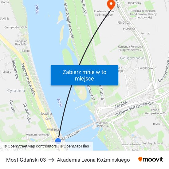 Most Gdański 03 to Akademia Leona Koźmińskiego map