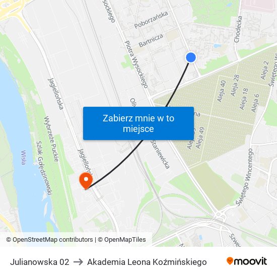 Julianowska 02 to Akademia Leona Koźmińskiego map