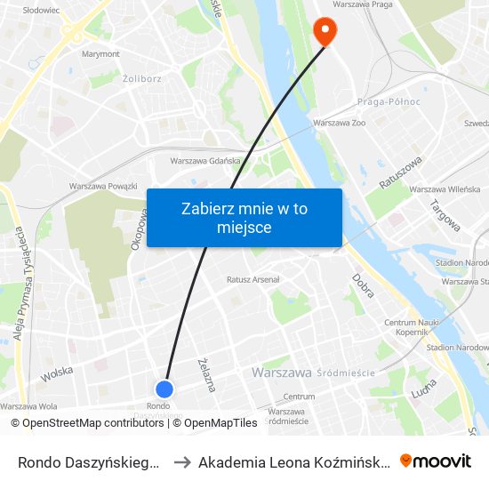 Rondo Daszyńskiego 05 to Akademia Leona Koźmińskiego map