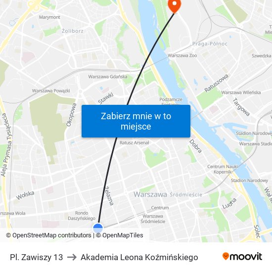 Pl. Zawiszy 13 to Akademia Leona Koźmińskiego map