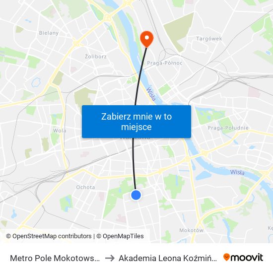 Metro Pole Mokotowskie 04 to Akademia Leona Koźmińskiego map