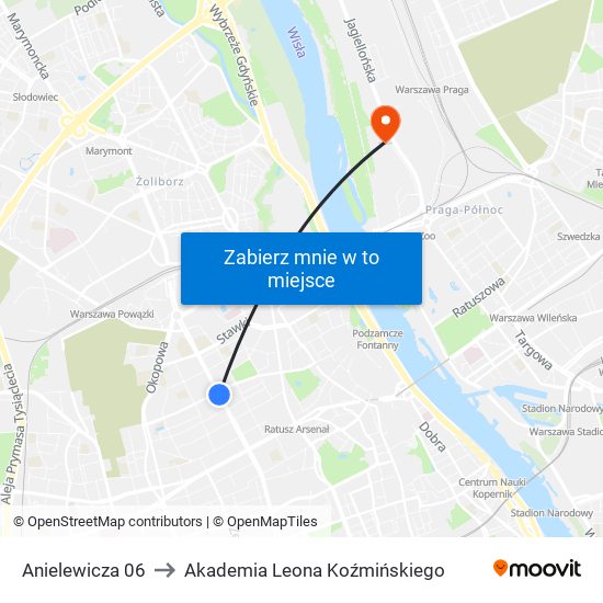 Anielewicza 06 to Akademia Leona Koźmińskiego map