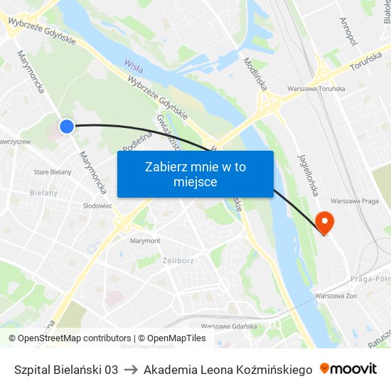 Szpital Bielański to Akademia Leona Koźmińskiego map