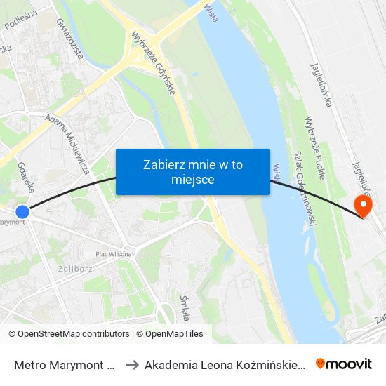 Metro Marymont 03 to Akademia Leona Koźmińskiego map