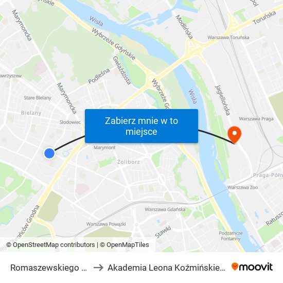 Romaszewskiego 03 to Akademia Leona Koźmińskiego map