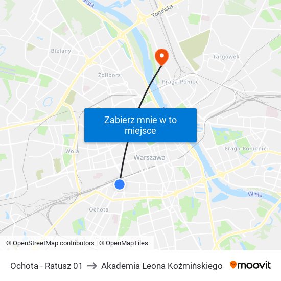 Ochota - Ratusz 01 to Akademia Leona Koźmińskiego map