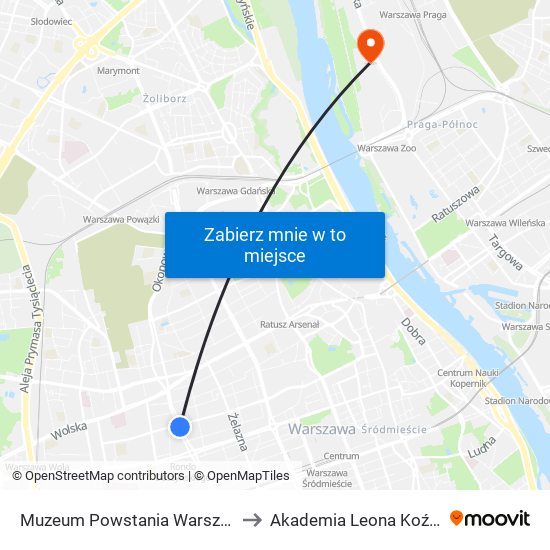 Muzeum Powstania Warszawskiego 06 to Akademia Leona Koźmińskiego map