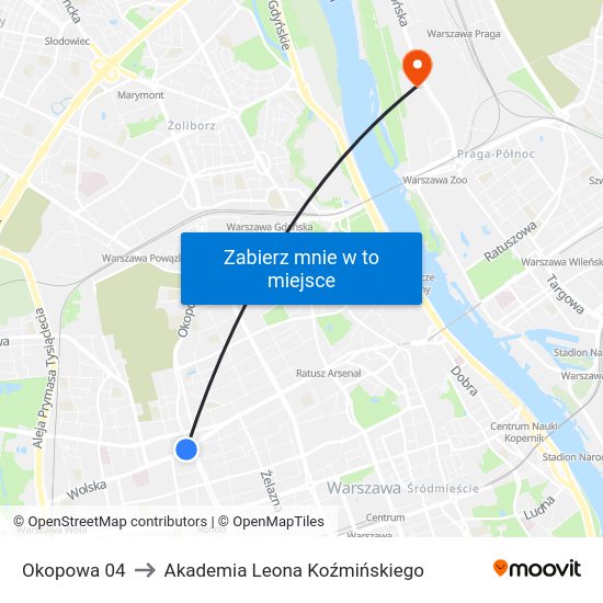 Okopowa 04 to Akademia Leona Koźmińskiego map