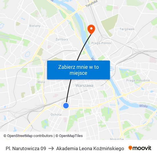 Pl. Narutowicza to Akademia Leona Koźmińskiego map