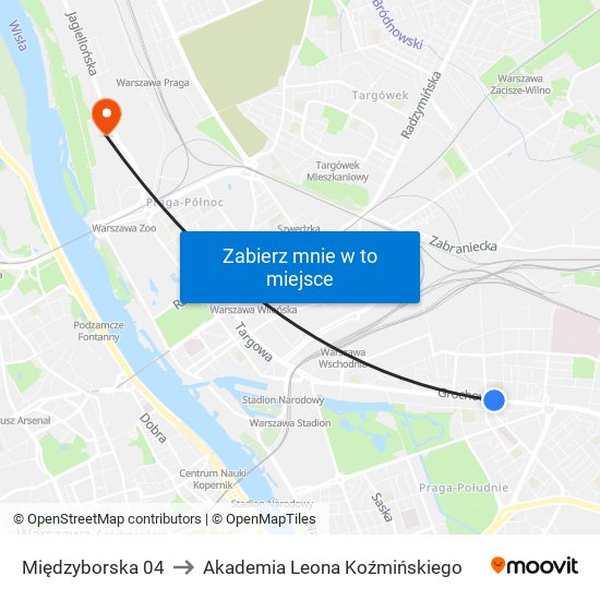 Międzyborska 04 to Akademia Leona Koźmińskiego map