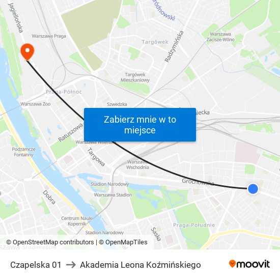 Czapelska 01 to Akademia Leona Koźmińskiego map