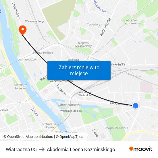 Wiatraczna 05 to Akademia Leona Koźmińskiego map