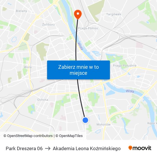 Park Dreszera to Akademia Leona Koźmińskiego map