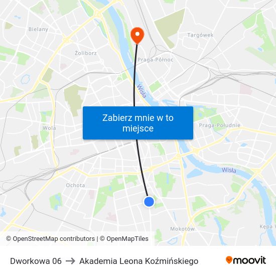 Dworkowa to Akademia Leona Koźmińskiego map