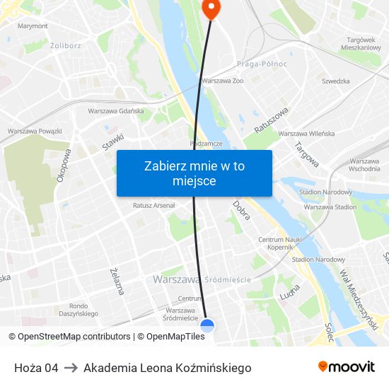 Hoża 04 to Akademia Leona Koźmińskiego map