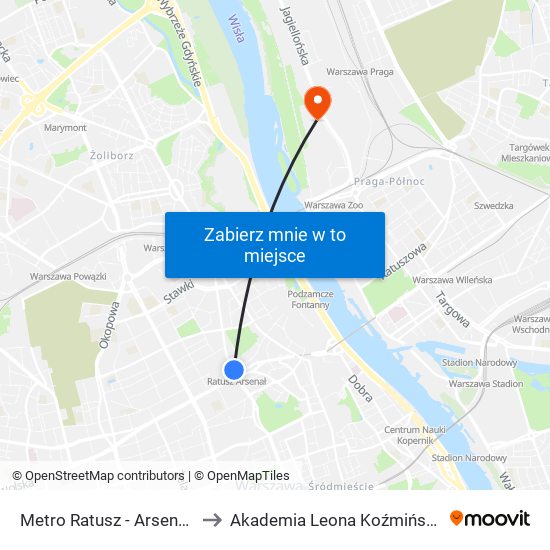 Metro Ratusz - Arsenał 04 to Akademia Leona Koźmińskiego map