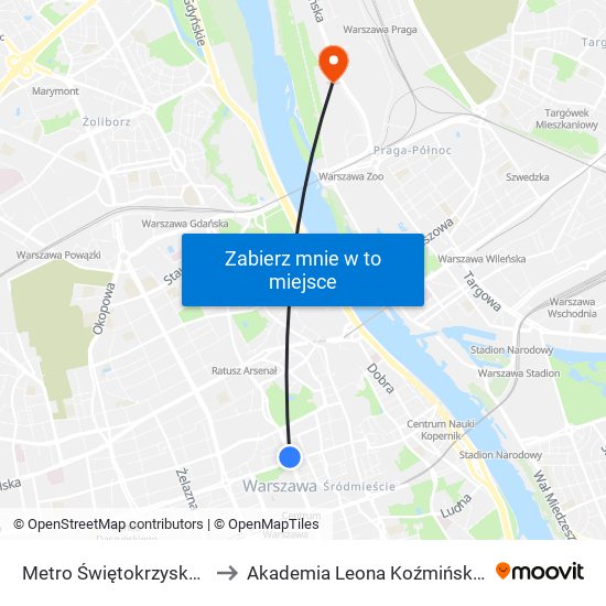 Metro Świętokrzyska 05 to Akademia Leona Koźmińskiego map