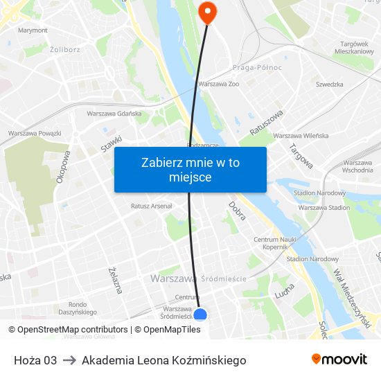 Hoża 03 to Akademia Leona Koźmińskiego map