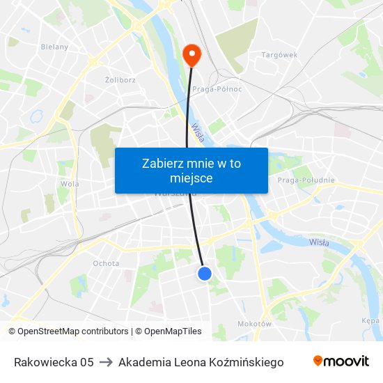 Rakowiecka 05 to Akademia Leona Koźmińskiego map