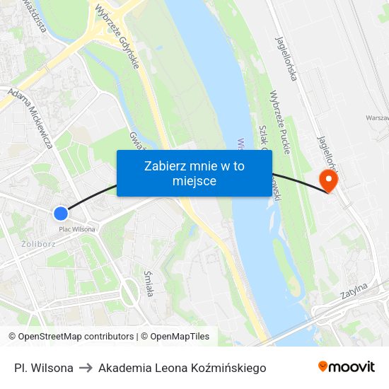 Pl. Wilsona to Akademia Leona Koźmińskiego map