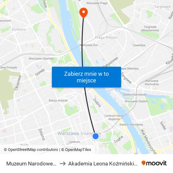 Muzeum Narodowe 06 to Akademia Leona Koźmińskiego map