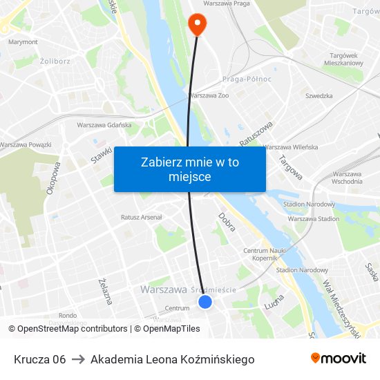 Krucza 06 to Akademia Leona Koźmińskiego map