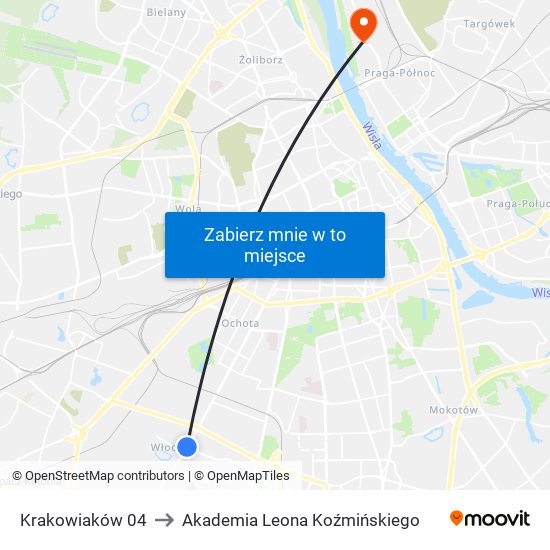 Krakowiaków 04 to Akademia Leona Koźmińskiego map