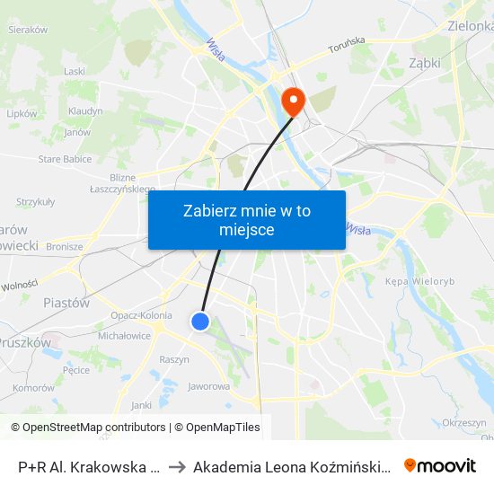 P+R Al. Krakowska 03 to Akademia Leona Koźmińskiego map