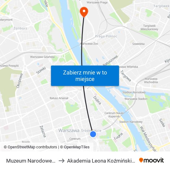 Muzeum Narodowe 05 to Akademia Leona Koźmińskiego map