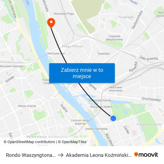 Rondo Waszyngtona 08 to Akademia Leona Koźmińskiego map