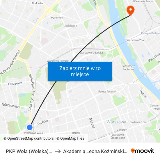 PKP Wola (Wolska) 03 to Akademia Leona Koźmińskiego map