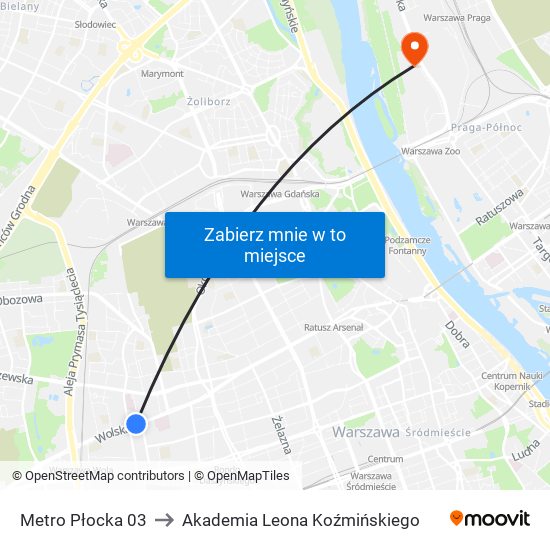 Metro Płocka 03 to Akademia Leona Koźmińskiego map