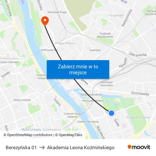 Berezyńska 01 to Akademia Leona Koźmińskiego map