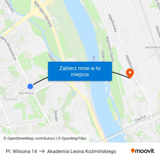 Pl. Wilsona to Akademia Leona Koźmińskiego map