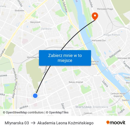 Młynarska 03 to Akademia Leona Koźmińskiego map