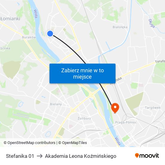 Stefanika to Akademia Leona Koźmińskiego map