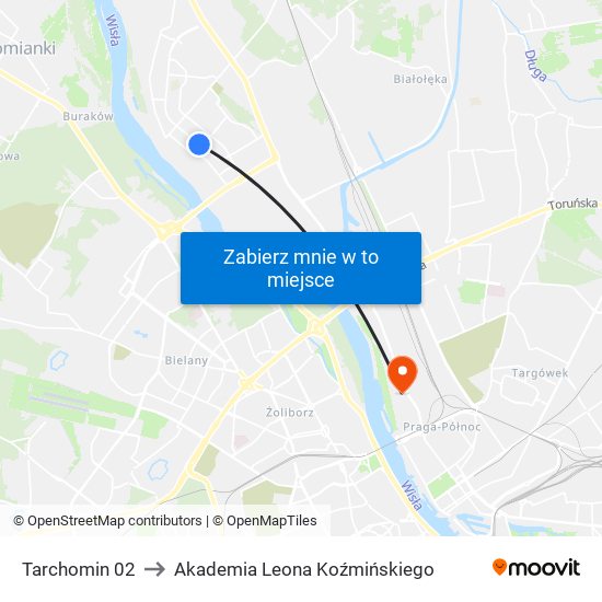 Tarchomin 02 to Akademia Leona Koźmińskiego map