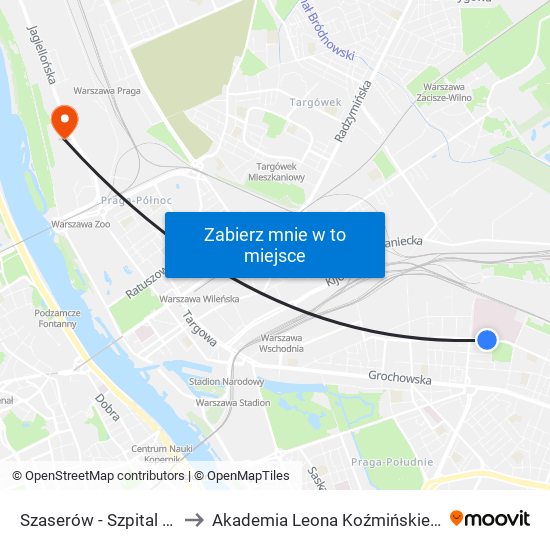 Szaserów - Szpital 01 to Akademia Leona Koźmińskiego map