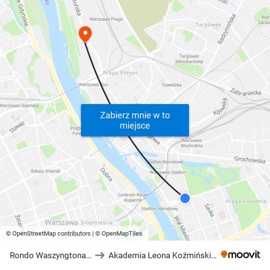 Rondo Waszyngtona to Akademia Leona Koźmińskiego map