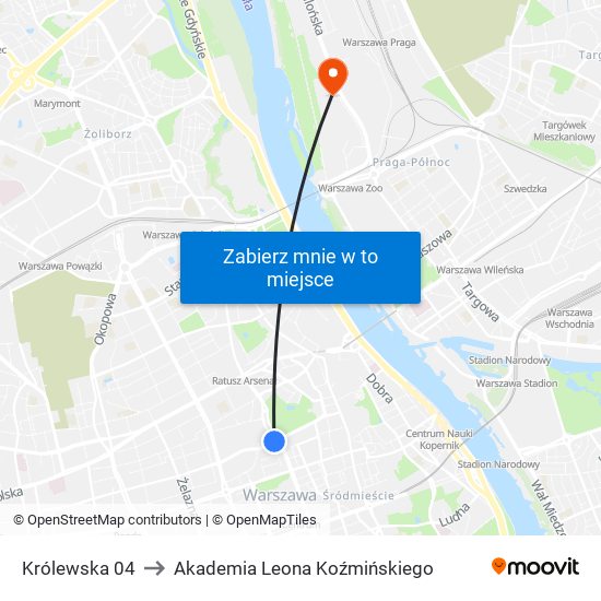 Królewska 04 to Akademia Leona Koźmińskiego map