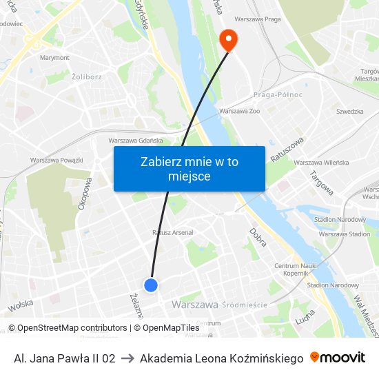 Al. Jana Pawła II 02 to Akademia Leona Koźmińskiego map