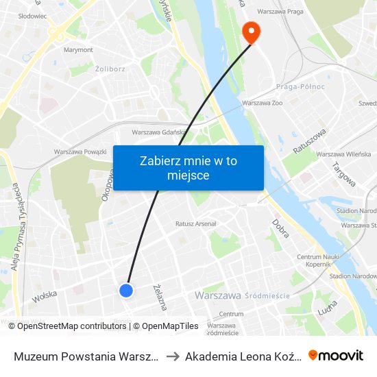 Muzeum Powstania Warszawskiego 02 to Akademia Leona Koźmińskiego map