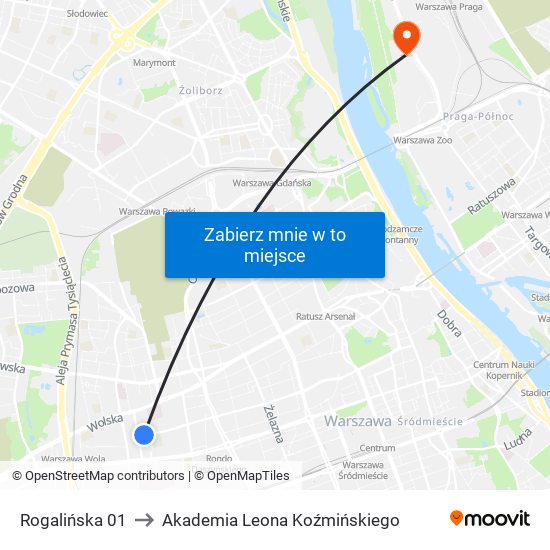 Rogalińska to Akademia Leona Koźmińskiego map