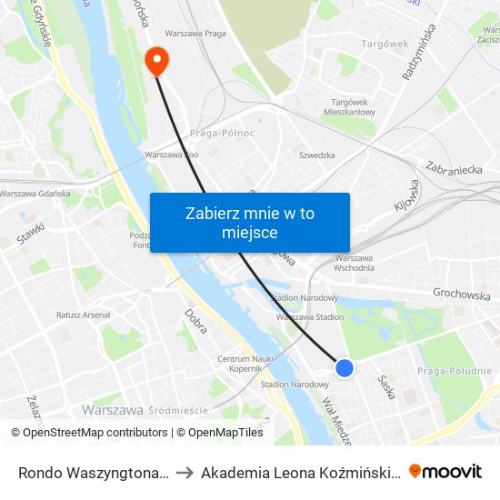 Rondo Waszyngtona 02 to Akademia Leona Koźmińskiego map