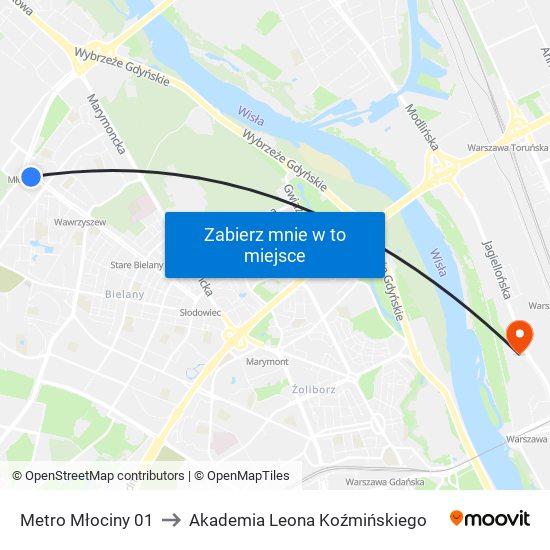 Metro Młociny 01 to Akademia Leona Koźmińskiego map